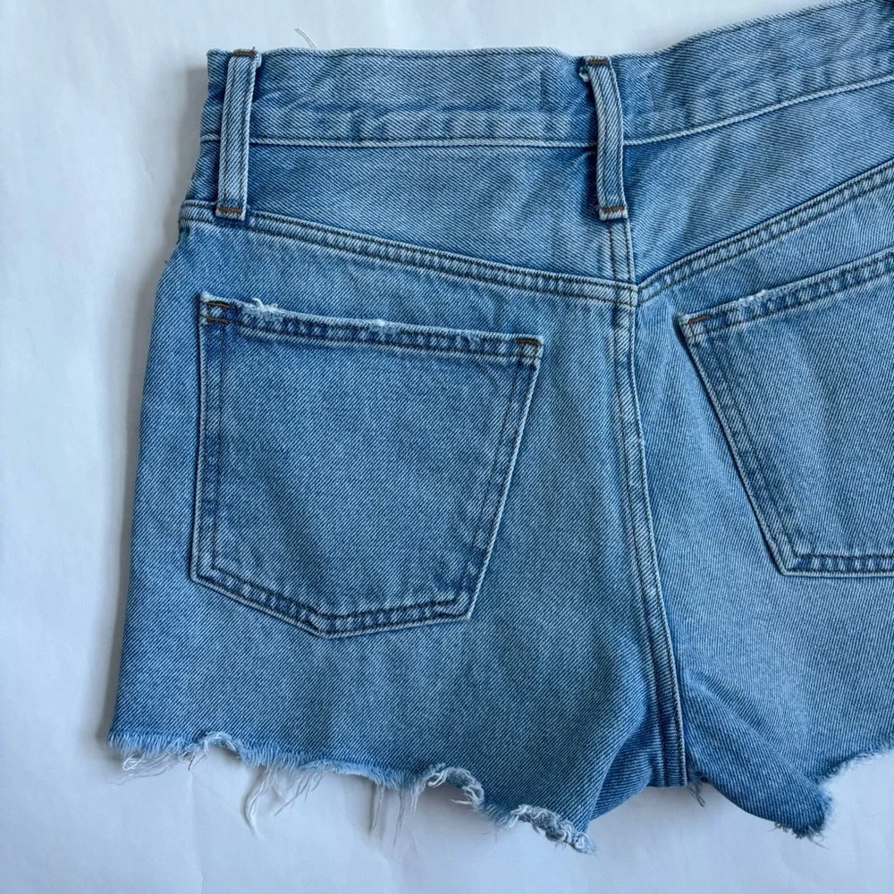 Madewell The Perfect Blue Denim Jean Short Distressed Raw Hem Size 25